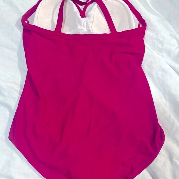 Cabana Beach One-Piece Swim Ruched Flattering Fuscia Pink Summer Vacay Pool Sz L - Picture 2 of 4